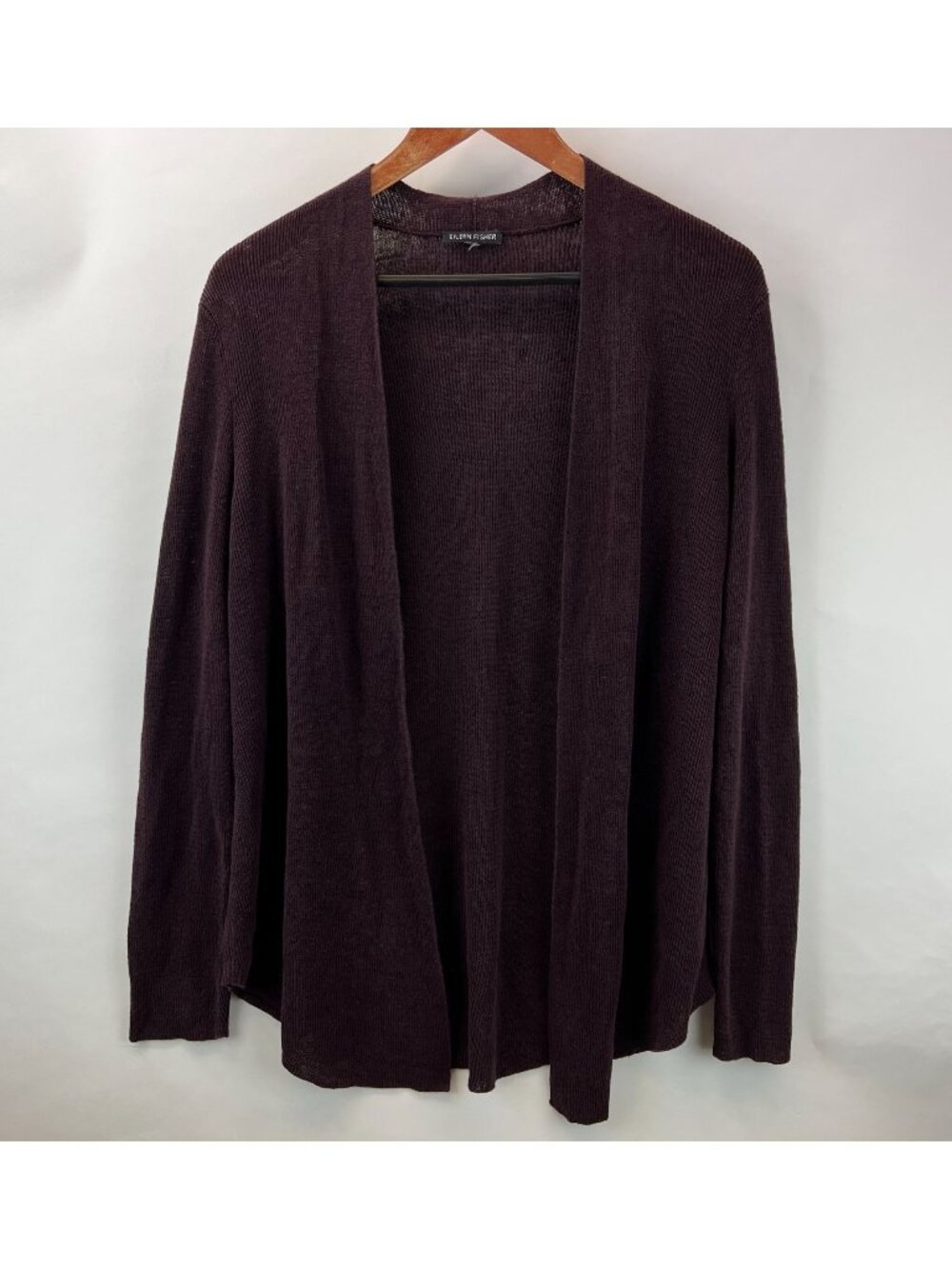 Eileen Fisher Womens Brown Draped Open Front Ribbed Knit Cardigan sz M